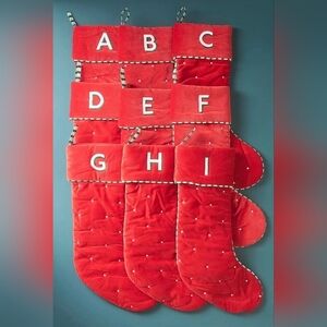 Anthropologie Milo Red Velvet Monogram Christmas Stockings, (PICK YOUR LETTER)